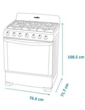 Estufa a gas Mabe 78.3 cm EM7641BAIN1 de 6 quemadores