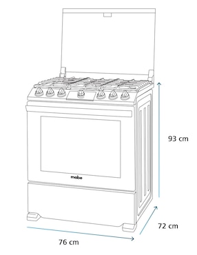 Estufa de piso a Gas LP Mabe 76 cm EMH7613DTSS0 de 6 quemadores