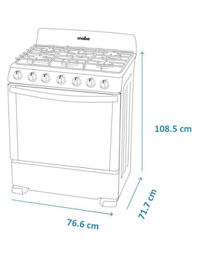 Estufa de piso a Gas natural/lp Mabe 76.6 cm EM7646BSIS2 de 6 quemadores