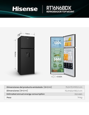 Refrigerador Hisense 16 pies cúbico inverter y no frost RT16N6BDX