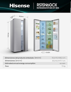 Refrigerador Hisense 15 pies cúbico no frost RS15N6GCX