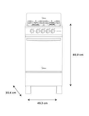 Estufa a gas LP Midea 49.3 cm MGS20FS1BIABB de 4 quemadores