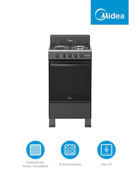 Estufa a gas LP Midea 49.3 cm MGS20FS1BIABB de 4 quemadores
