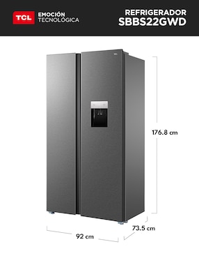 Refrigerador Tcl 22 pies cúbico inverter y no frost y fábrica de hielo SBS22GWD