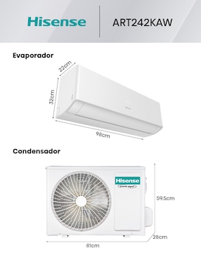 Aire acondicionado mini split Hisense frío 24000 BTU 
ART242KAW 220 V