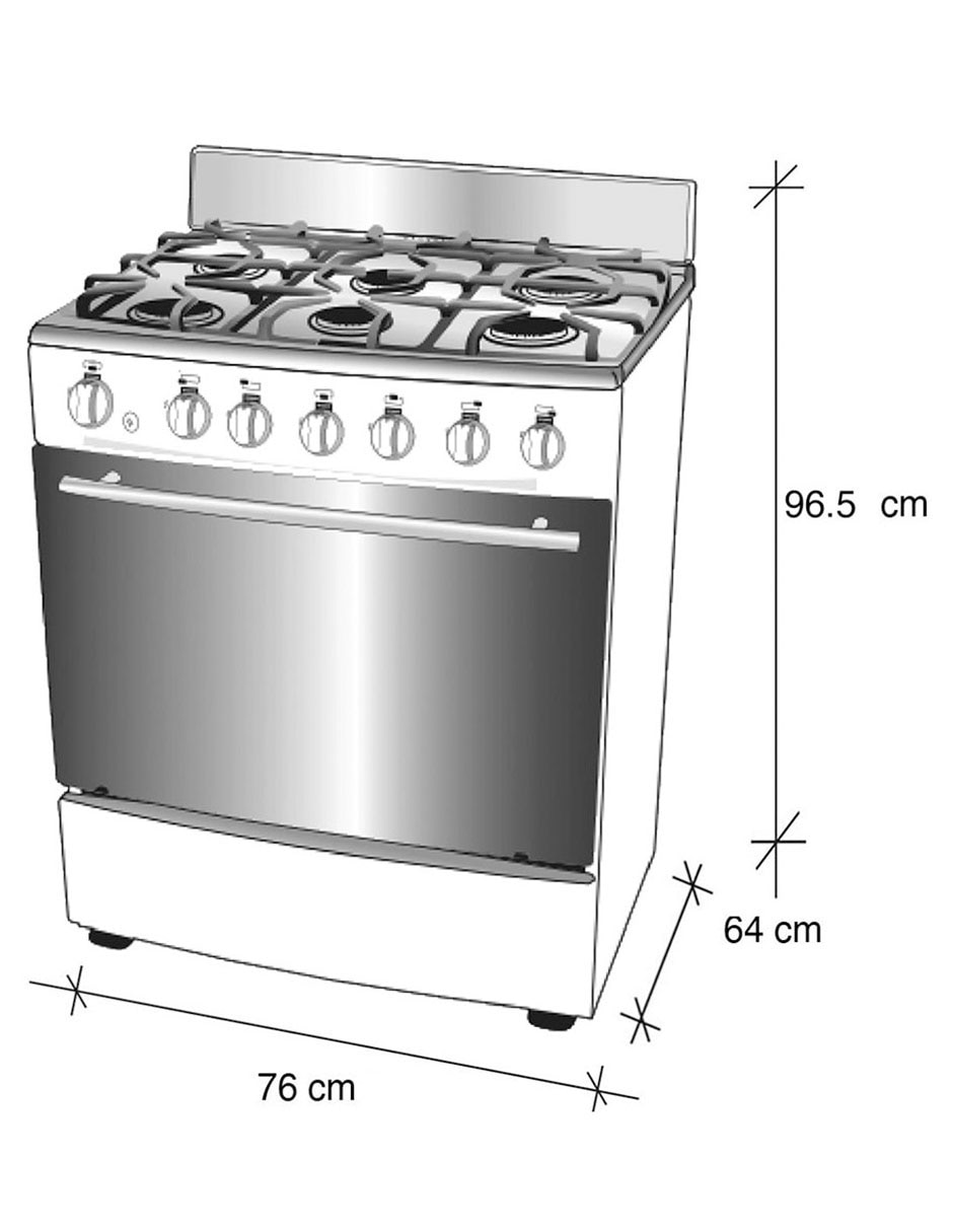 Estufa de piso gas LP/Natural 76 cm EK-1131 Carrara Fryer de 6 quemadores 6