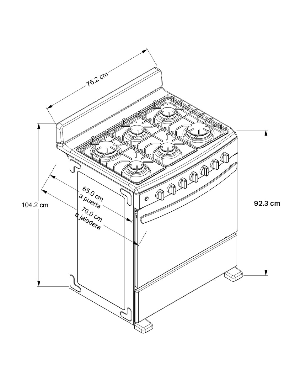 Estufa de piso a Gas natural/lp 76.2 cm AFR2110G de 6 quemadores 7