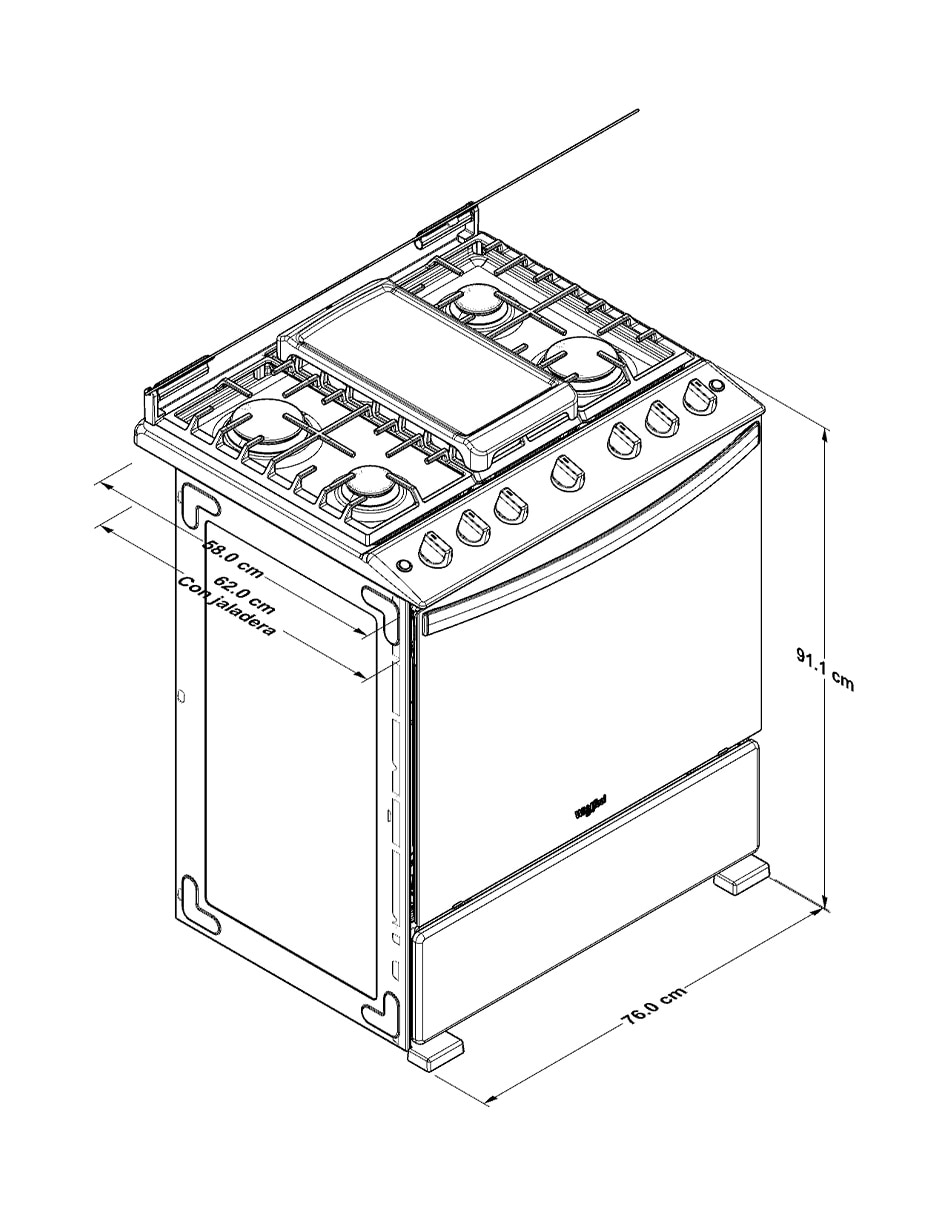 Estufa de piso a Gas natural/lp 76 cm WFR5200D de 6 quemadores 9