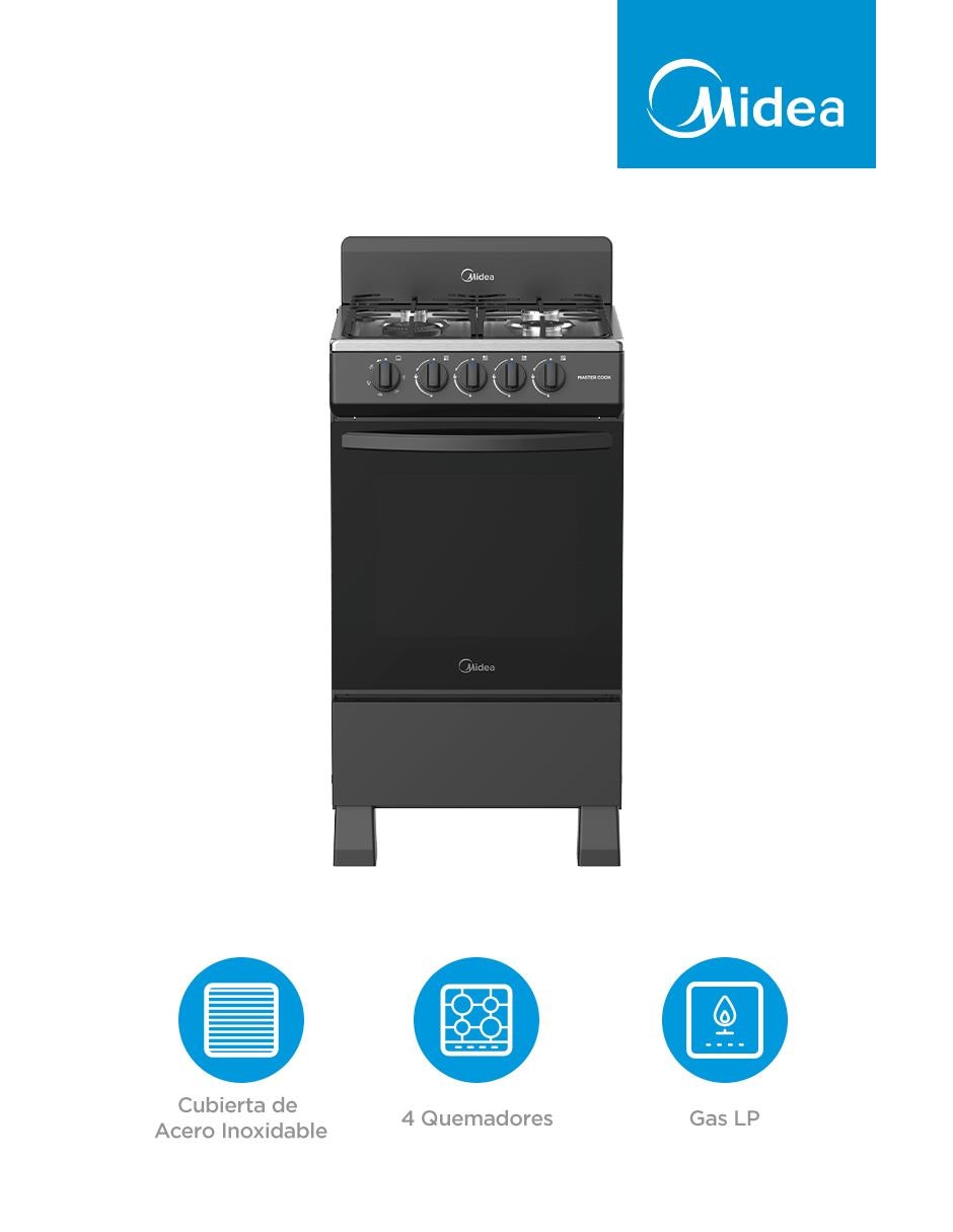 Estufa a gas LP 49.3 cm MGS20FS1BIABB de 4 quemadores 5